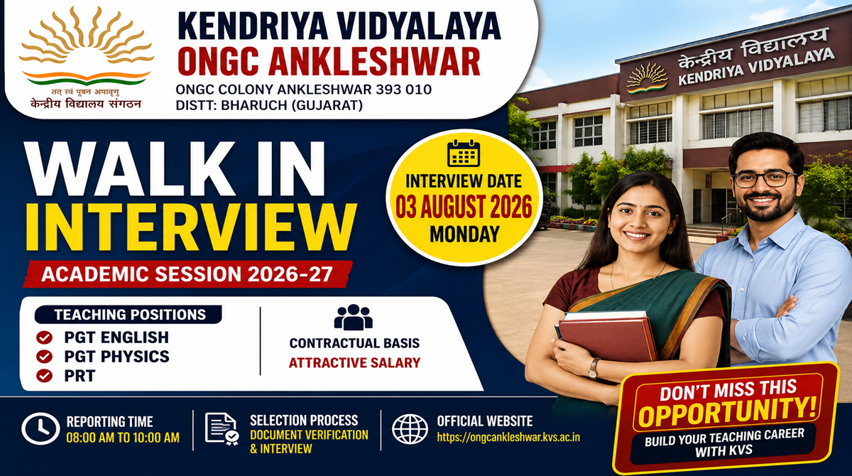 Kendriya Vidyalaya ONGC Ankleshwar Recruitment 2026